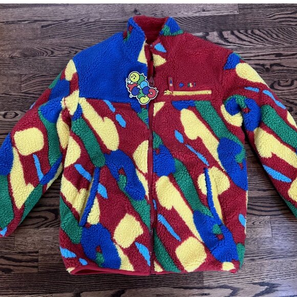 Reversible Paint Sherpa Colorful Fleece Jacket -Cool Shirtz -Womens Small Medium - Picture 1 of 9